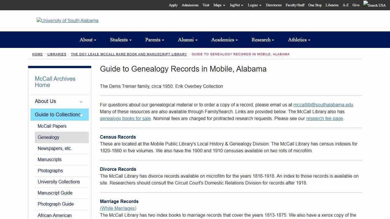 Guide to Genealogy Records in Mobile, Alabama | McCall Archives